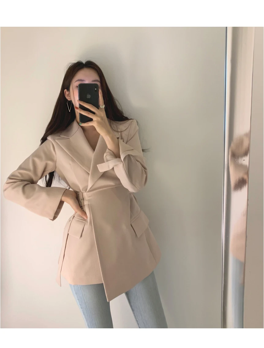 Newest Elegant Slim Formal Wear Office Woman Blazer With Belt Hot Sale Autumn Casual Blazer Sweet Chic Korean Women's Coats