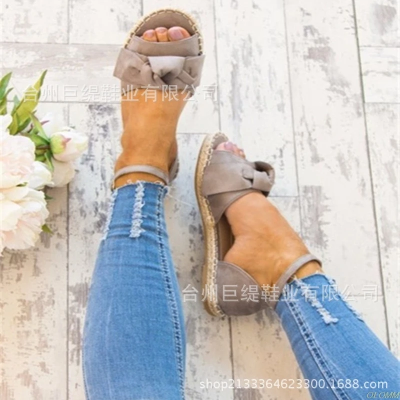 

Hot Sale Sandals Women Terlik Woman Slip On Sandals Bow Flat Hemp Linen Summer Sliders Espadrille Shoes Chanclas De Mujer
