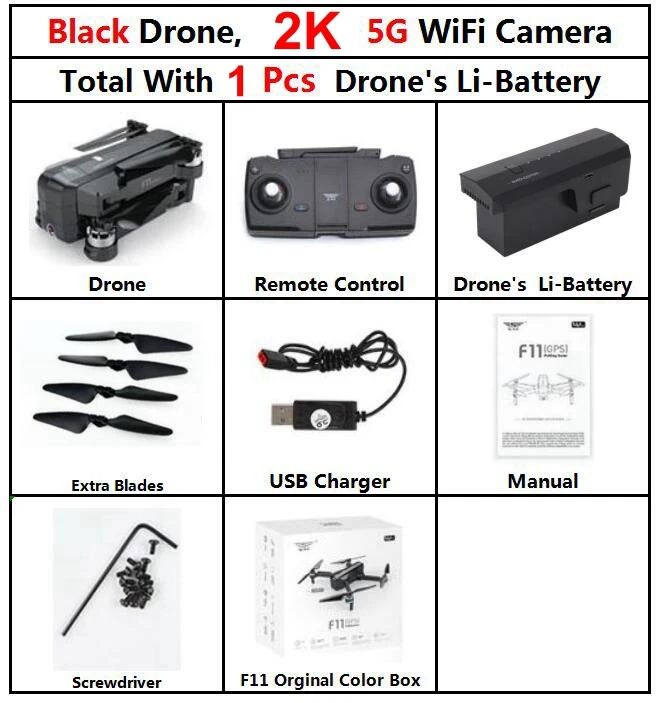 F11Pro 2K 1b BOX SJRC F11 PRO gps RC складной Дрон Квадрокоптер вертолет с Wifi FPV 1080 P/2 K HD камера бесщеточный 25 минут время полета - Цвет: F11Pro 2K 1b BOX