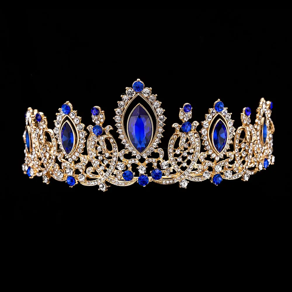 1PCS Crown Blue KMVEXO, 3 шт., роскошные свадебные ювелирные наборы в виде капель с кристаллами, свадебные диадемы, серьги, ожерелье, набор, Африканский бисер, ювелирный набор - Окраска металла: 1PCS Crown Blue