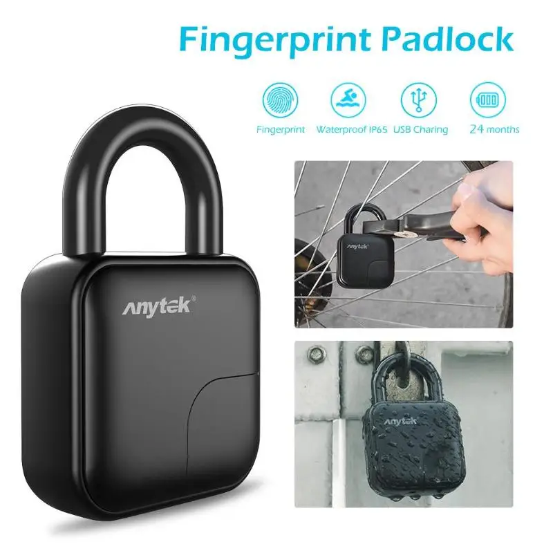 Anytek lock L3 Smart Keyless Fingerprint Lock USB Rechargeable Electronic Anti-Theft Security Padlock left pull IP65 Waterproo
