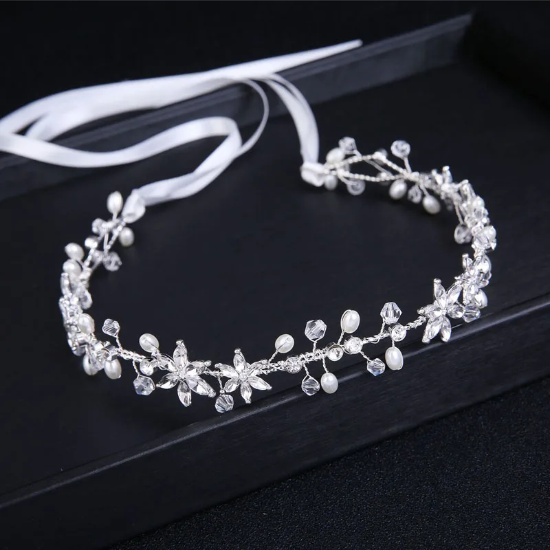 Floralbride Korea Style Alloy Flower Leaf Rhinestone Pearl Bridal Headband Wedding Tiara Vine Hair Accessories Women Jewelry