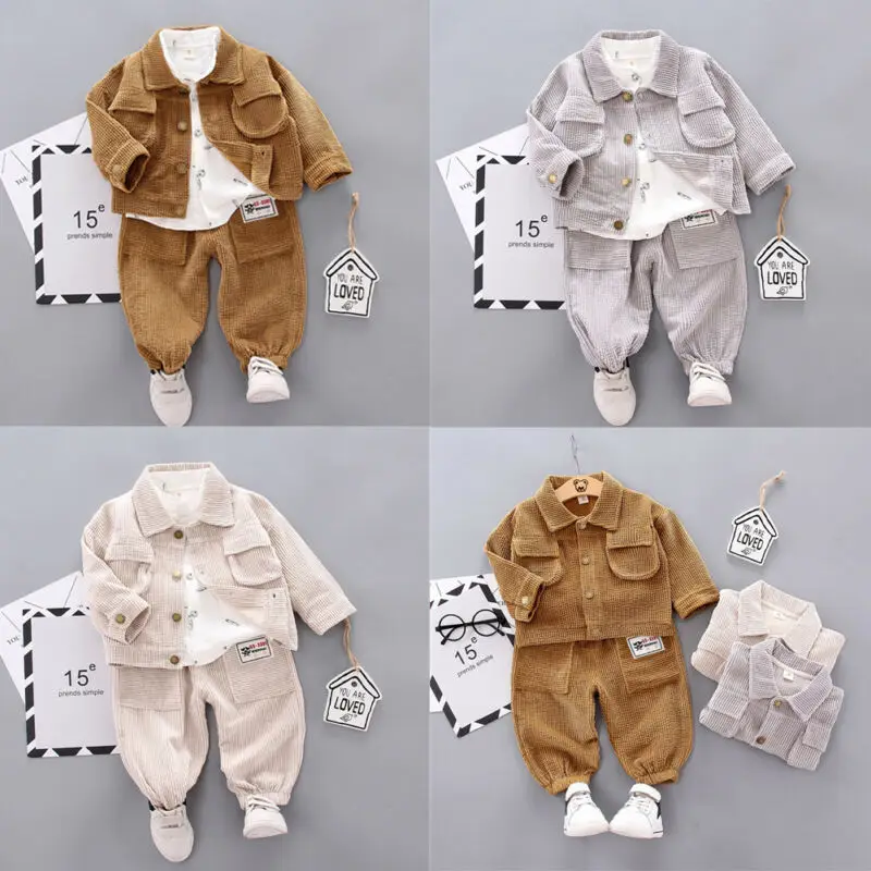 Осенне-зимняя одежда для мальчиков 1-6 лет теплое пальто+ рубашка+ штаны, леггинсы с карманами, комплект детской одежды из 3 предметов, повседневная одежда