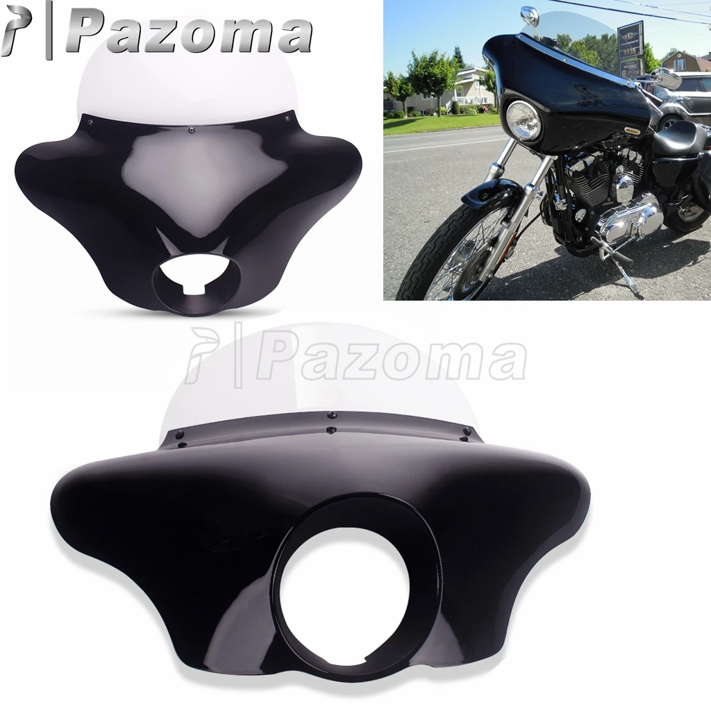 Nero Lucido Batting Anteriore Trasparente Parabrezza Carenatura Deflettore Del Vento Per Harley Dyna Sportster Fortyeight Street 750 Xl 1200 883