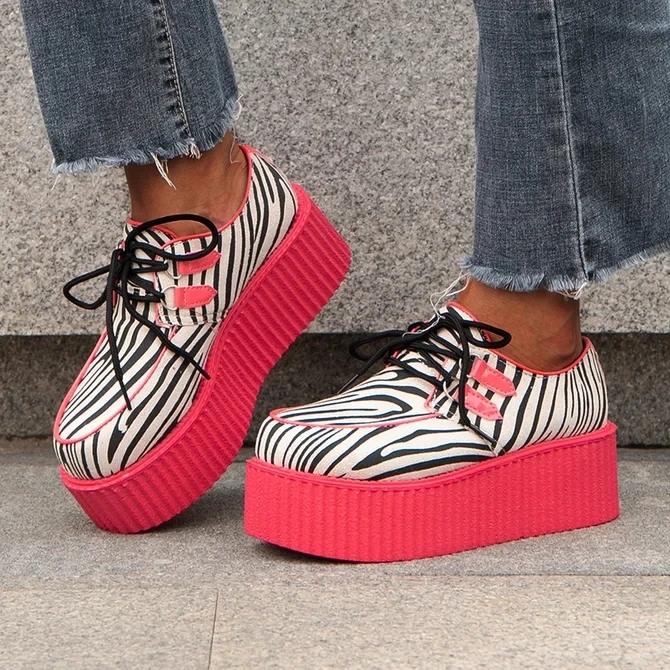 

Fashion Creepers Flats Women Punk Platform Shoes Woman Zebra Pattern Suede Flat Shoes Women Casual Shoes 2020