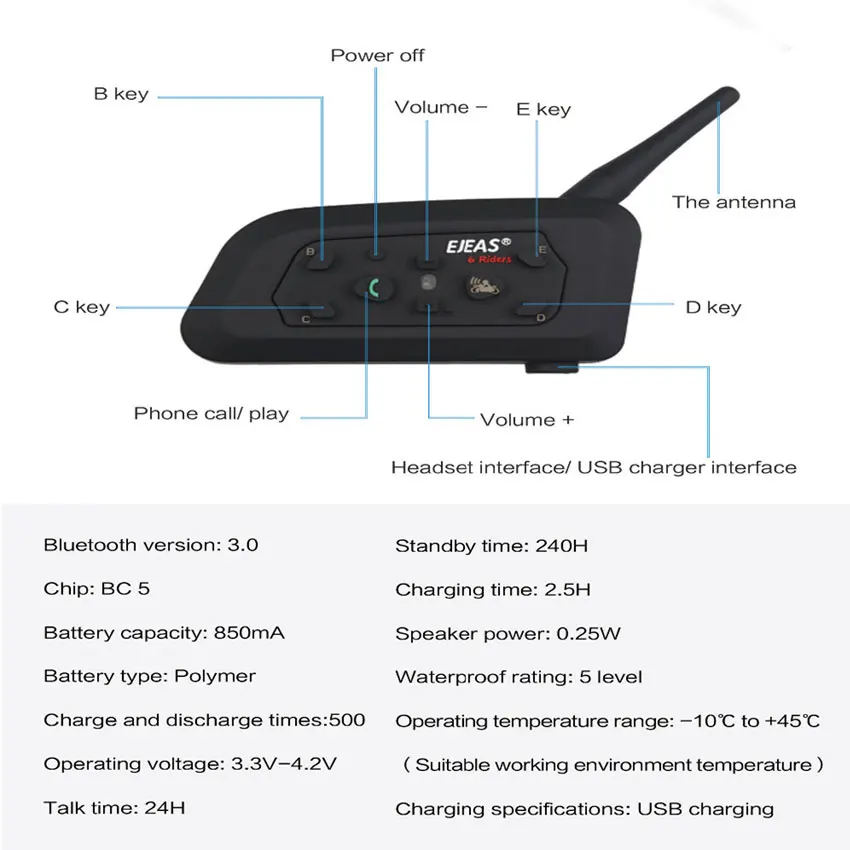 Vnetphone V6 Pro 850 мАч Bluetooth мотоциклетный коммуникатор Шлем Интерком мото гарнитура с