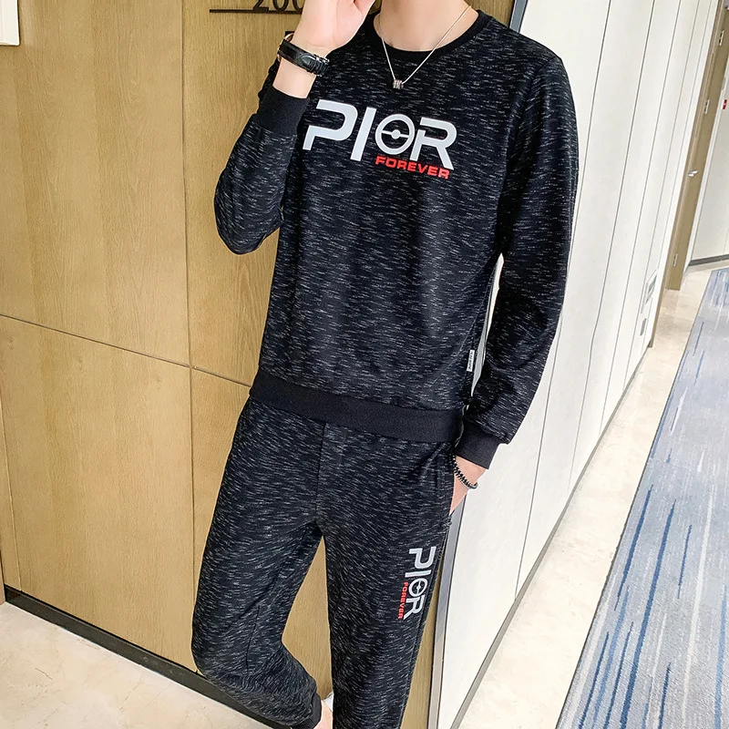 

Autumn New Style Korean-style Trend Loose And Plus-sized MEN'S Wear Long Sleeve Crew Neck Hoodie Suit Men's Sports Casual Two-Pi