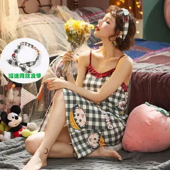 

Summer Nightgowns Loose Soft Sleepwear Sweet Sexy Nightwear Large Size Spaghetti Nightdress Comfortable Cotton Home Clothes XXL