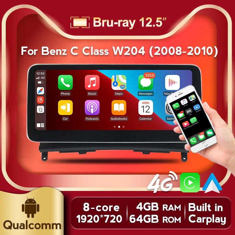 10 25 дюймовый 4 + 64G Android дисплей для Mercedes Benz C-Class W204 2007-2010 автомобильное радио экран