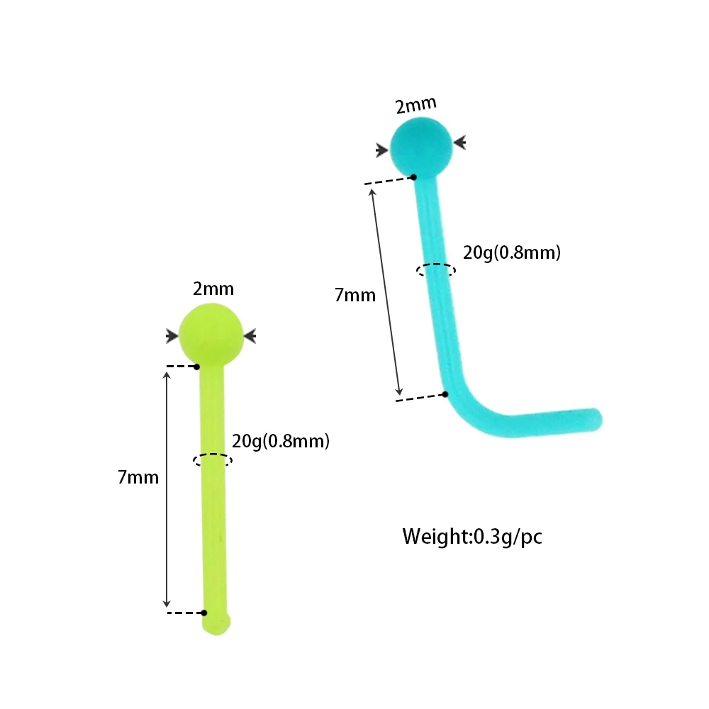HONGTU, 8 шт./лот, 2 мм, цветные акриловые кольца для носа, 20 г, l-образная шпилька для носа, Шпилька для пирсинга, ноздри, гибкие женские ювелирные изделия для пирсинга тела