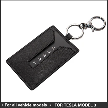 

Leather Key Card Holder ProtectorBag Chain Clip For Tesla Model3 Cover Key Chain Model 3 Card Holder Key Case Black Key Ring
