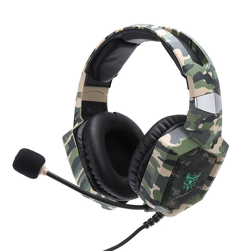 Mayitr 1pc Camouflage Green K8 Stereo Gaming Headset Professional LED Light Gamer Headphone With Foldable Microphone