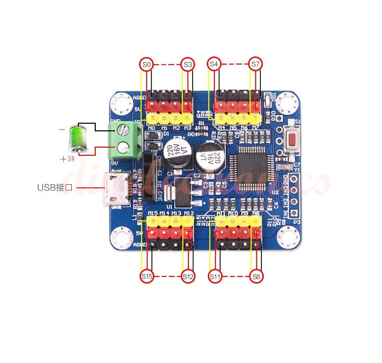 16-канальный серво Управление доска 1 PWM привод робот-манипулятор USB механическая рука робота рулевое управление передачей Панель