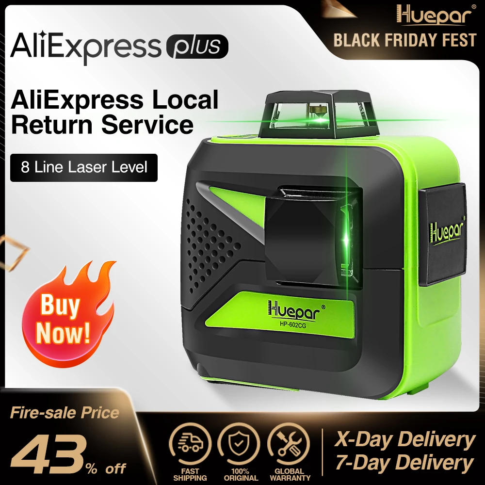 US $127.79 Huepar 8 Lines Green Beam 3D Cross Line Laser Level SelfLeveling 360 Vertical Horizontal USB Charge Use Dry Liion Battery