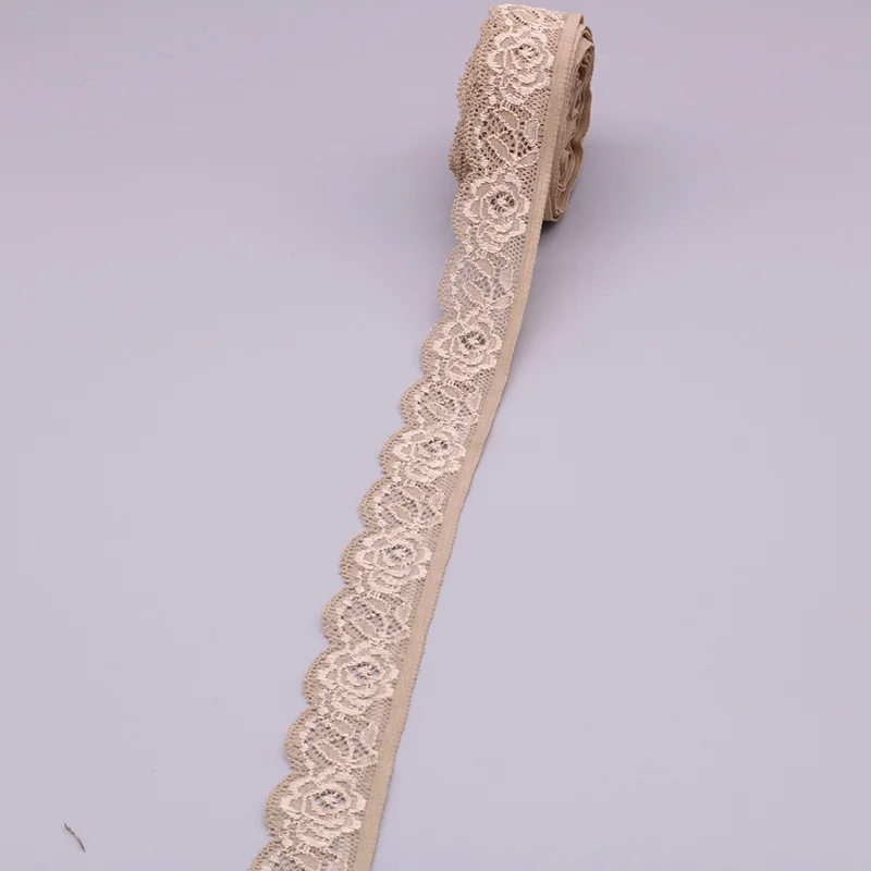 White Embroidered Elastic Lace Ribbon - 10 Yards of 25mm Trim for Sewing, Crafts, and Garment Accessories