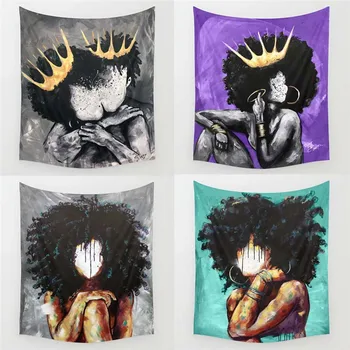 

Dropshipping Black Women Tapestry Wall Hanging Hippie Home Decor Blanket Polyester Fabric Bedroom 180×230CM With 6M LED Light