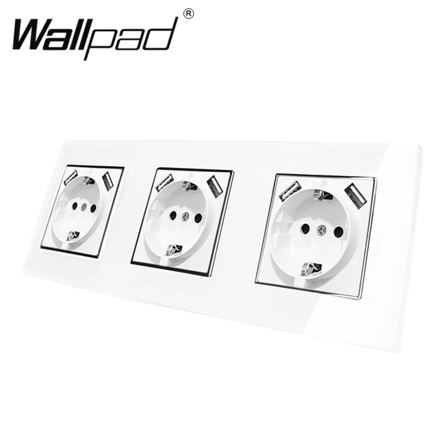 Double EU Schuko Power Socket with Double USB Charging Ports 5.1DC 2.1A For EU Round Box Wallpad 156*86mm EU Outlet with USB 3 White Glass