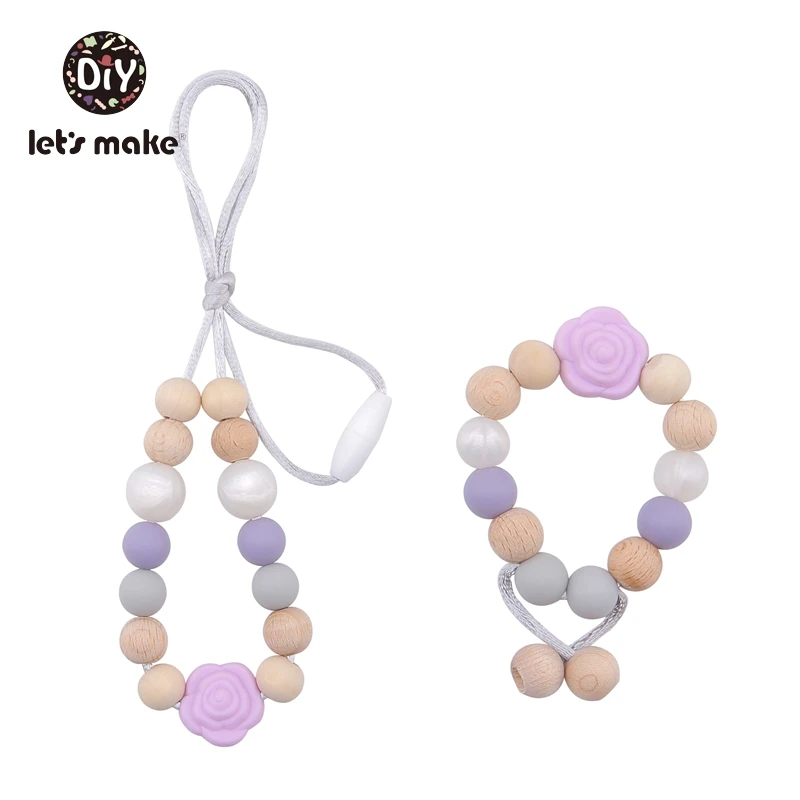typeA purple Let's Make, цепочка для соски, силиконовый браслет для прорезывания зубов, ожерелье, подарок для медсестры, 1 шт., роза, 4-6 месяцев, BPA Free, цветок, нимблер для кормления - Цвет: typeA purple