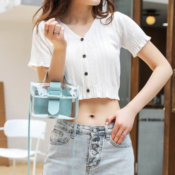 

New Spring Summer Fashion Women's Transparent Square Sling Bag Cool PVC Shoulder Bag Messenger Bag Mobile Sweet Lady Bag