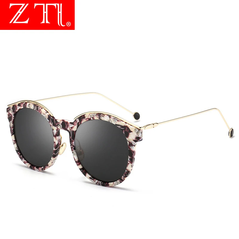 

ZT Summer Round Blue Lens Sunglasses Women Brand Designer Retro Vintage Circle Lens Inspired Alloy Sun Glasses Shades