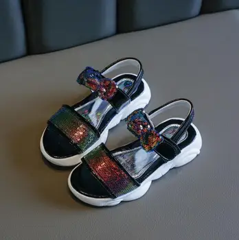 

Girls sandals Summer Sequins princess Kids Sports Shoes Star Bling Sequins Open Toe Children Beach Sandals
