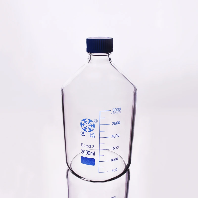 

Reagent bottle,With blue screw cover,Borosilicate glass 3.3,Capacity 3000ml,Heavy Wall,Graduation Sample Vials Plastic Lid