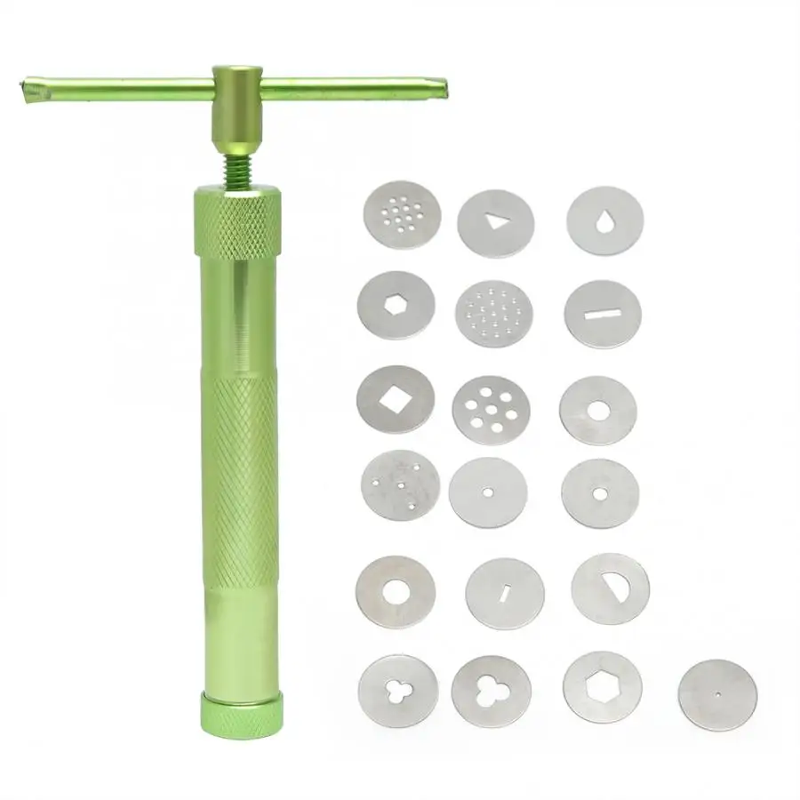 Tool Set Stainless Steel Green Rotating Squeezer Mud Extruder Gun DIY Baking Fondant Cake Sculpture Polymer Clay Tools