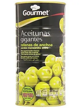 

Gourmet - Aceitunas gigantes rellenas de anchoa - Verde manzanilla extra - 600 g - [pack de 3]