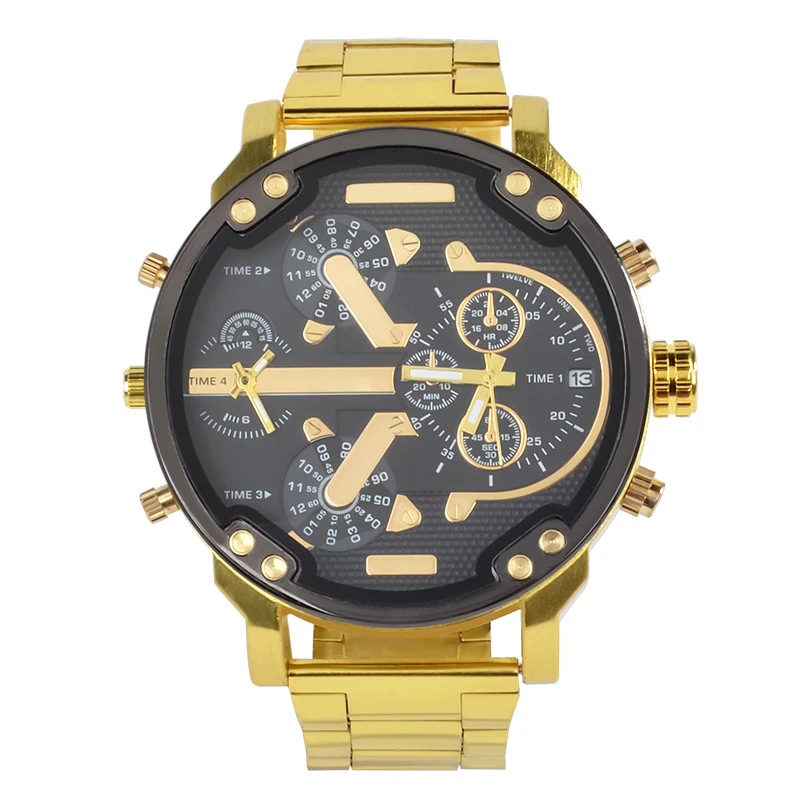 

Super Large Dial Watch Men Luxury Brand Two Time Zone Military Sports Watch Quartz Clock Time Steel Belt Lelogio Masculino