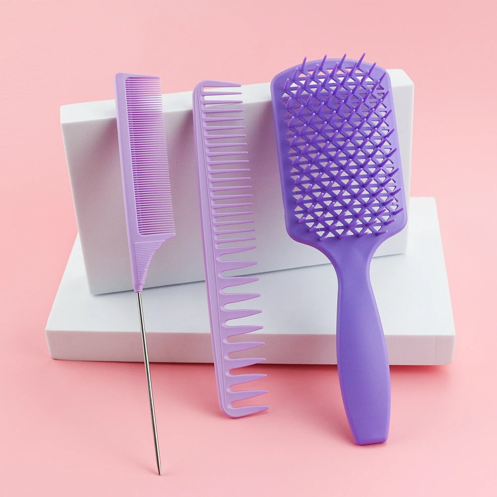 

3Pcs/Set Dense Wide Tooth Comb Dual-Use Barbearia Estilista Profesional Accessories Hollowing Hair Brush Accept Customize Logo