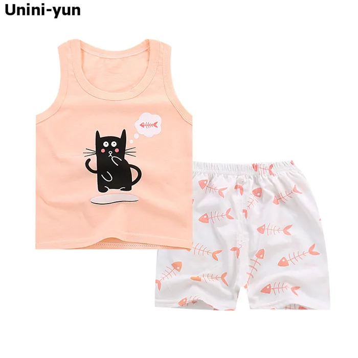 Unini-yun/комплект одежды для маленьких мальчиков и девочек, Детский жилет+ штаны, комплект детской одежды с героями мультфильмов повседневные Костюмы коллекция года, летняя одежда для младенцев - Цвет: Синий