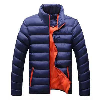 Зимняя мужская куртка Стильная верхняя одежда мужская парка со стоячим воротником мужская однотонная плотная куртка и пальто мужские зимние парки размера плюс - Цвет: blue-orange