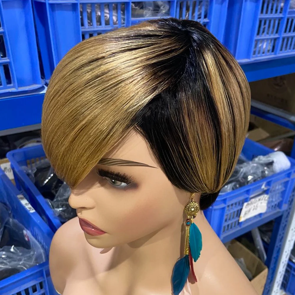 Pixie Cut Short Human Hair Wig With Bangs Straight Bob Short Human Hair Wigs Ombre Color 99j Full Machine Wigs For Black Women Pixie Cut Short Human Hair Wig With Bangs Straight Bob Short Human Hair Wigs Ombre Color 99j Full Machine Wigs For Black Women