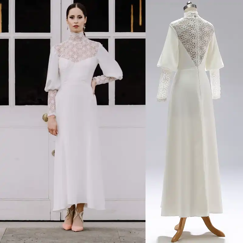 Foto De Muestra Real Vestido De Novia De Encaje De Saten Suave Sencillo Vintage Vestido De Novia Largo Hasta El Tobillo Vestido De Boda Hecho A Medida Aliexpress