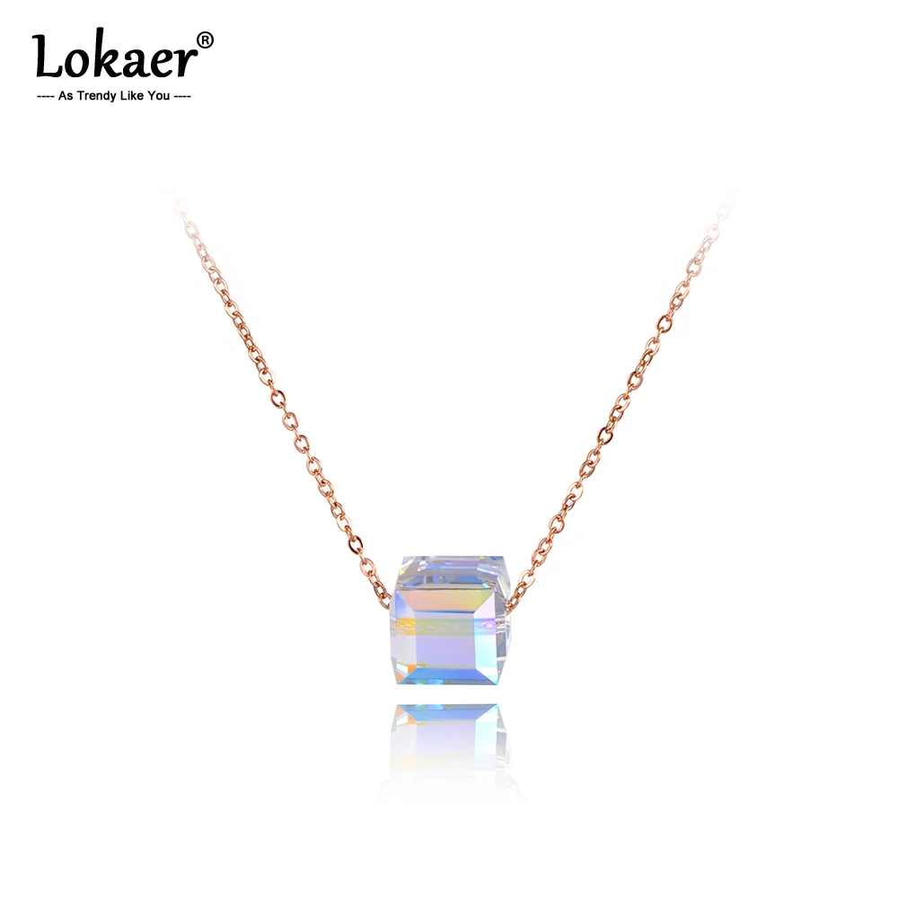 

Lokaer Trendy Square CZ Crystals Pendant Necklaces For Women Rose Gold Titanium Stainless Steel Chain Necklace Jewelry N19130