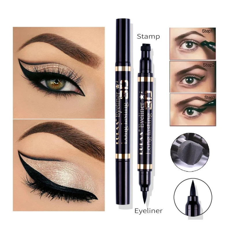 

Hot Double-Headed Black Stamp Eyeliner Triangle Seal Eyeliner 2 In 1 Waterproof Eyes Makeup kits
