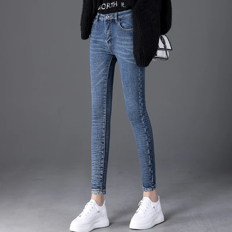 Winter Fleece Warm Thick Plus Velvet Skinny Mom Jeans For Women High waist Slim fit Female Stretch Denim Pencil Pants