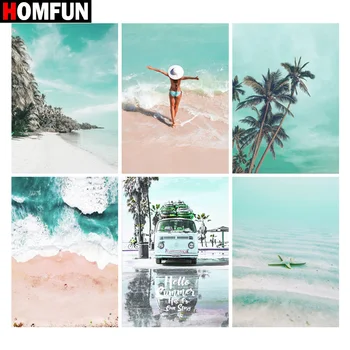 

HOMFUN Square Round Drill 5D Diamond Painting Environmental Crafts Full Diamond Embroidery "Beach sea scenery" Home decor