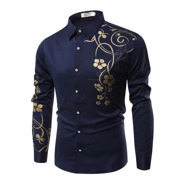 

New Luxury Print Men's Long Sleeve Shirt Black White Camisa Cotton Slim Soft Shirt Turn-down Collar Men's Large Size 4XL 5XL