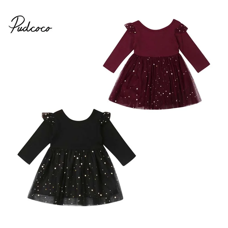 Брендовое платье-пачка для маленьких девочек вечерние платья принцессы Повседневные платья из тюля с длинными рукавами и блестками и принтом звезды вечерние От 1 до 5 лет