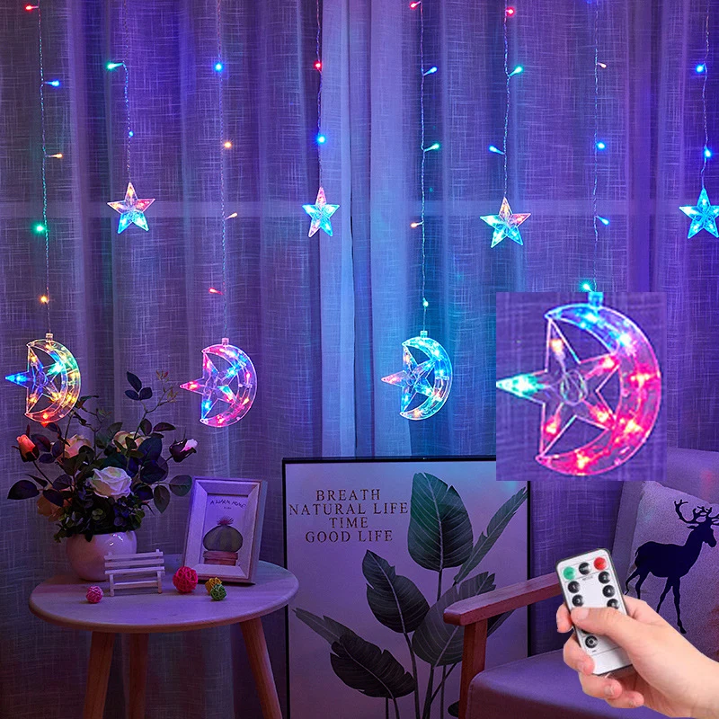 

Moon Star Curtain Lamp LED Lamp String Christmas Lights Decoration Holiday Lights Curtain Lamp Wedding Neon Lantern Fairy Light