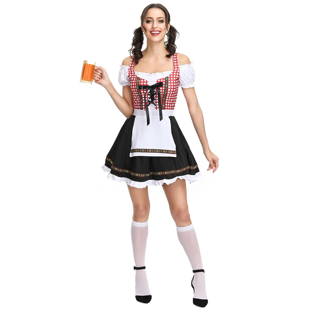 Dirndl Bavarian Costume German Oktoberfest Beer Maid Womens Fancy Dress Outfit