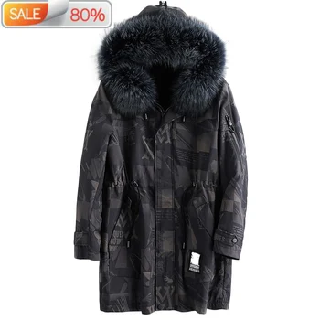 

Erkek Parka Winter Jacket Men Real Rabbit Liner Long Coat Raccoon Fur Collar Plus Size Manteau Homme Hiver B215A0