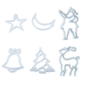 

6Pcs Christmas Pendants Casting Silicone Mould Crystal Epoxy Resin Mold DIY Tool U4LE