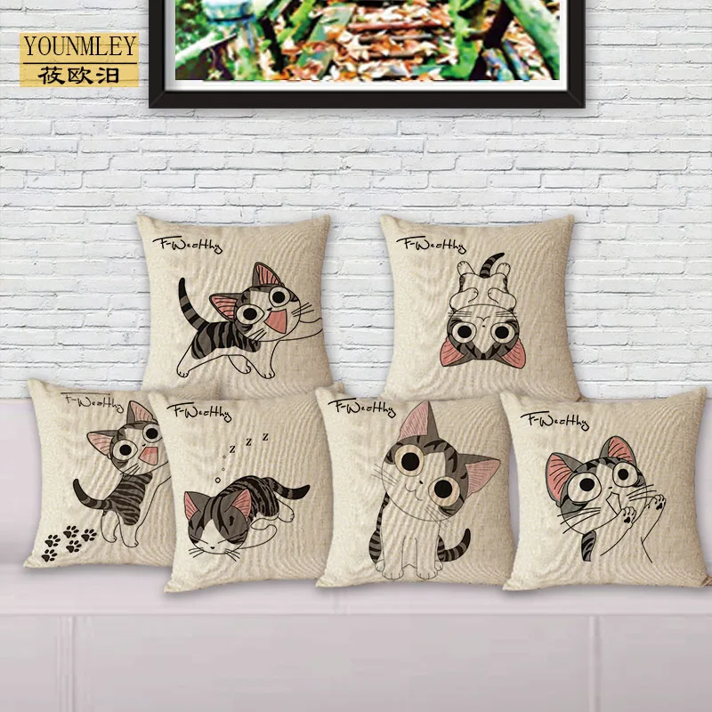 Cushion Cover Chi's Sweet Cushion Cover Home Decorative Pillow For Couch Bed Cute Cat Printed 45x45cm cushion cover cat pillows sofa pillow