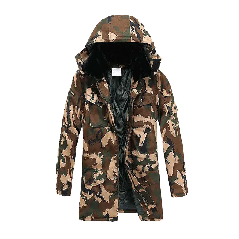 

Green Flower Camouflage Military Uniform Jacket Waterproof Fabric Detachable Hat Fur-collar Inner-vest Padded Warm Winter coat
