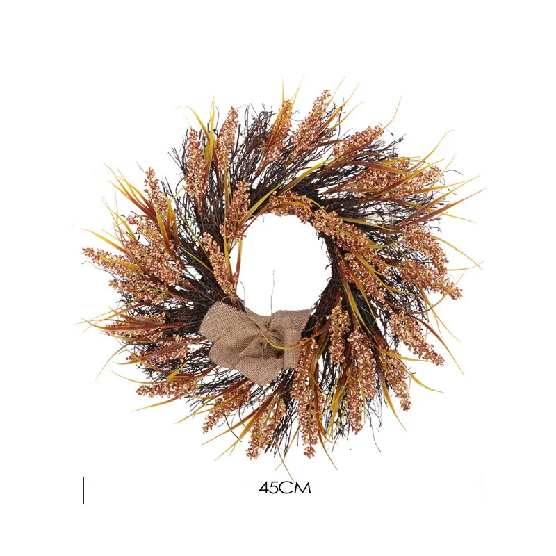 Autumn Grain Wreath Artificial Flower Front Door Wedding Wall Home Decor Thanksgiving Decoration Wreath Wheat Ear Grain Harvest