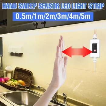 

Under Cabinet Light USB 5V Hand Sweep Switch Smart Kitchen Light 1/2/3/4/5M Waterproof LED Strip Tape Led Ribbons Wardrobe Lamp