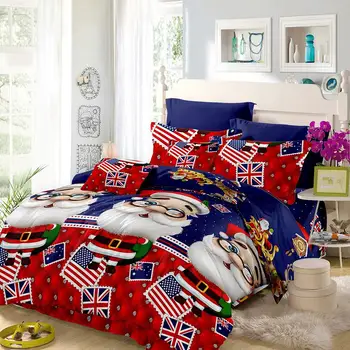 

New 4pcs Polyester Fiber 3D Printed Cartoon Merry Christmas Gift Santa Claus Bedding Set Bedclothes Cover Bed Sheet 2 Pillowcase