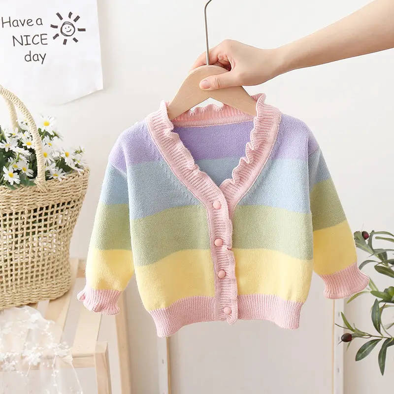 Vidmid Girls Outerwear Spring Baby Sweater Knitting Striped Top Girsl Casual Sweaters Cardigan Newborn Knit Coats P337 | Детская одежда